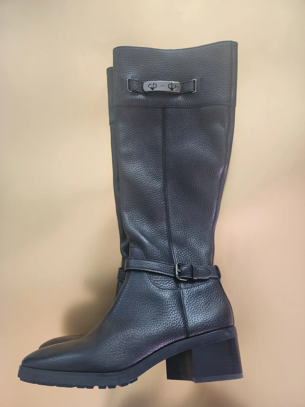 Black Leather Knee-High Riding Boots - Picture 1 of 16